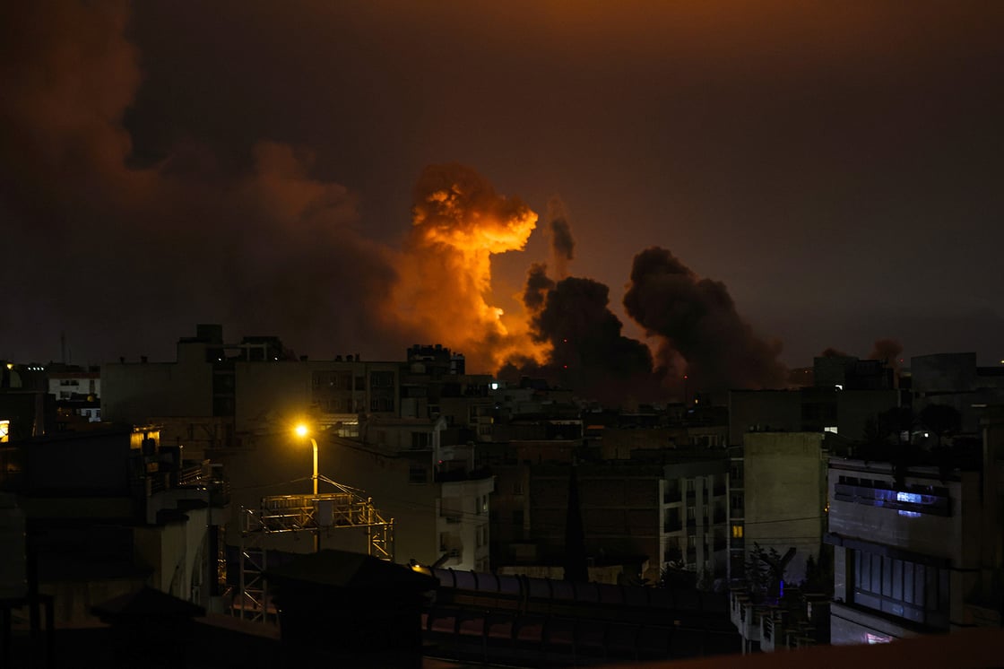 A large plum of smoke rises over Tehran after explosions were reported in the city during the night of March 28, 2026, in Tehran, Iran. (Getty)