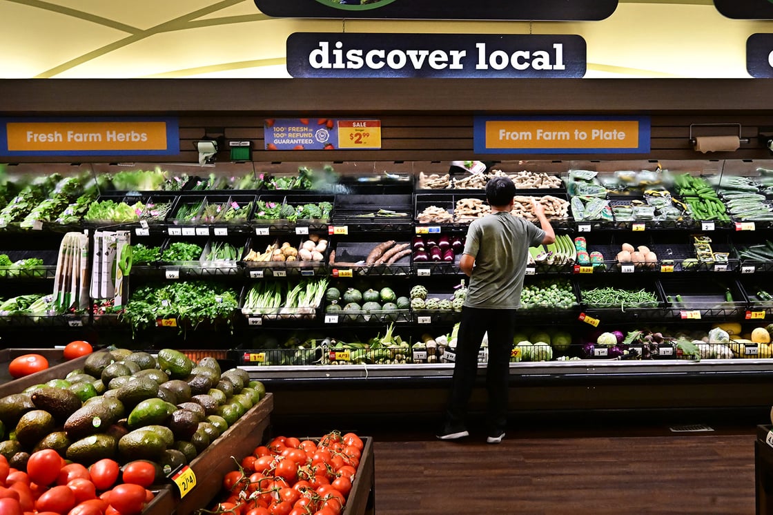 A man shops for produce at a supermarket in Monterey Park, California, on September 9, 2025. (Getty/AFP/Frederic J. Brown)