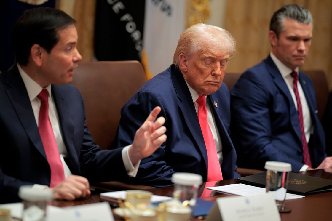 Secretary of State Marco Rubio, President Donald Trump, and Secretary of Defense Pete Hegseth sit in a Cabinet meeting on December 2, 2025, Washington, D.C. (Getty/Chip Somodevilla)