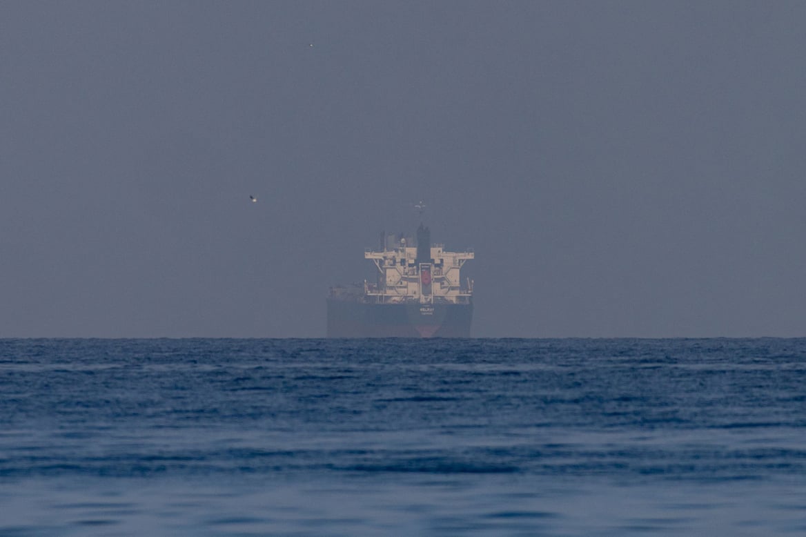 A bulk carrier is seen near the Strait of Hormuz on March 22, 2026. (Getty)