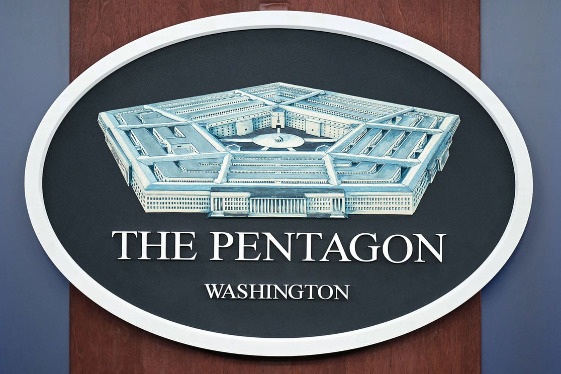 The Pentagon seal is seen in the briefing room at the Pentagon in Washington, March 31, 2026. (Getty/Oliver Contreras/AFP)