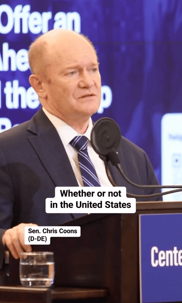 Sen. Chris Coons (D-DE) speaking at an event at the Center for American Progress. 