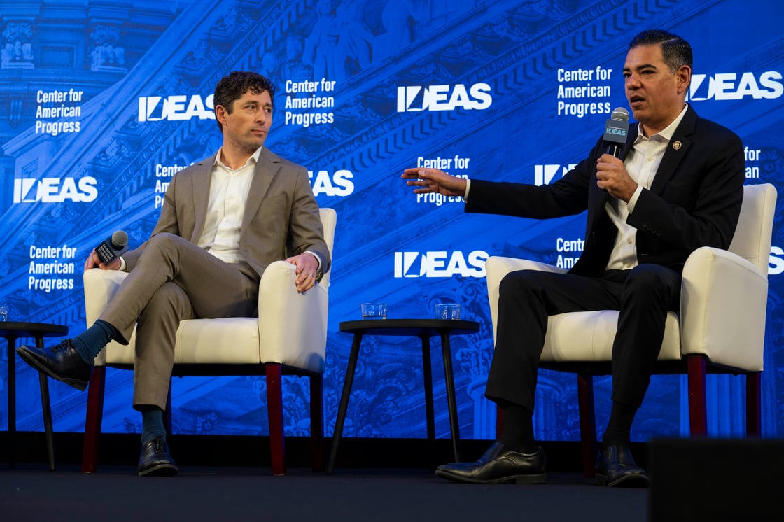 Mayor Jacob Frey and Rep. Robert Garcia (D-CA) seated on CAP stage