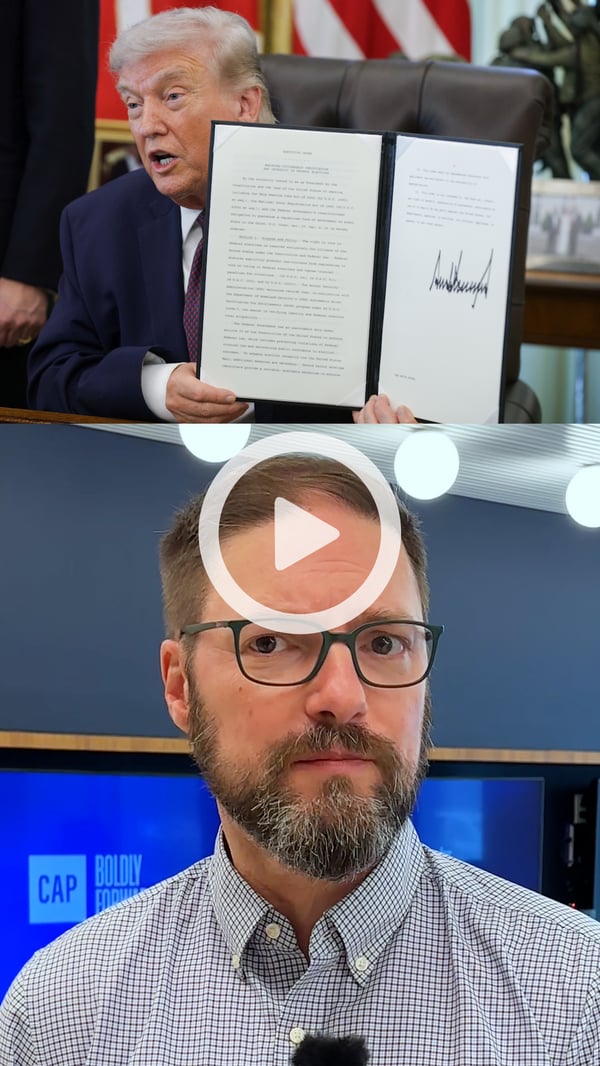 Video thumbnail with President Trump on the top half and Michael Sozan on the bottom half.