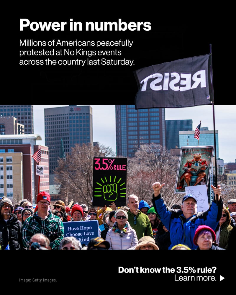 Power in numbers: Millions of Americans peacefully protested at No Kings events across the country last Saturday. 
